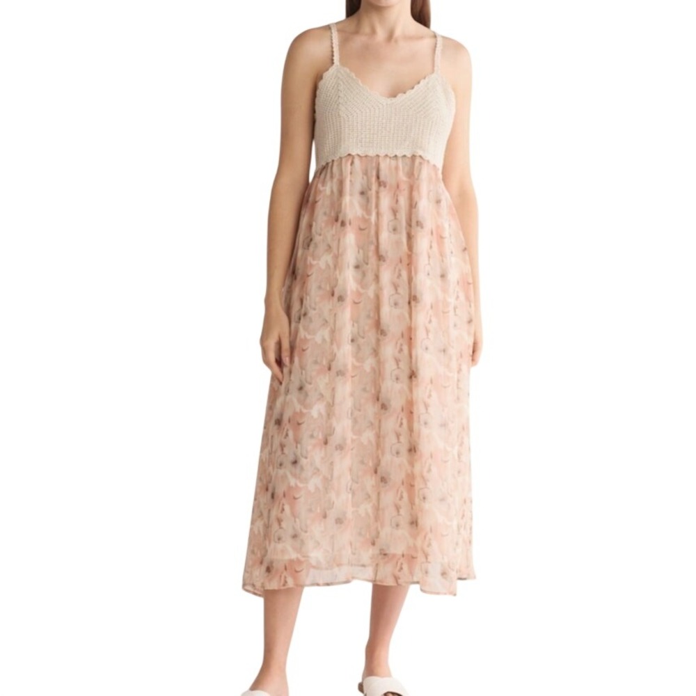 Stitchdrop Crochet Floral Maxi Dress Womens Size M Pink NWT Mixed Media Boho